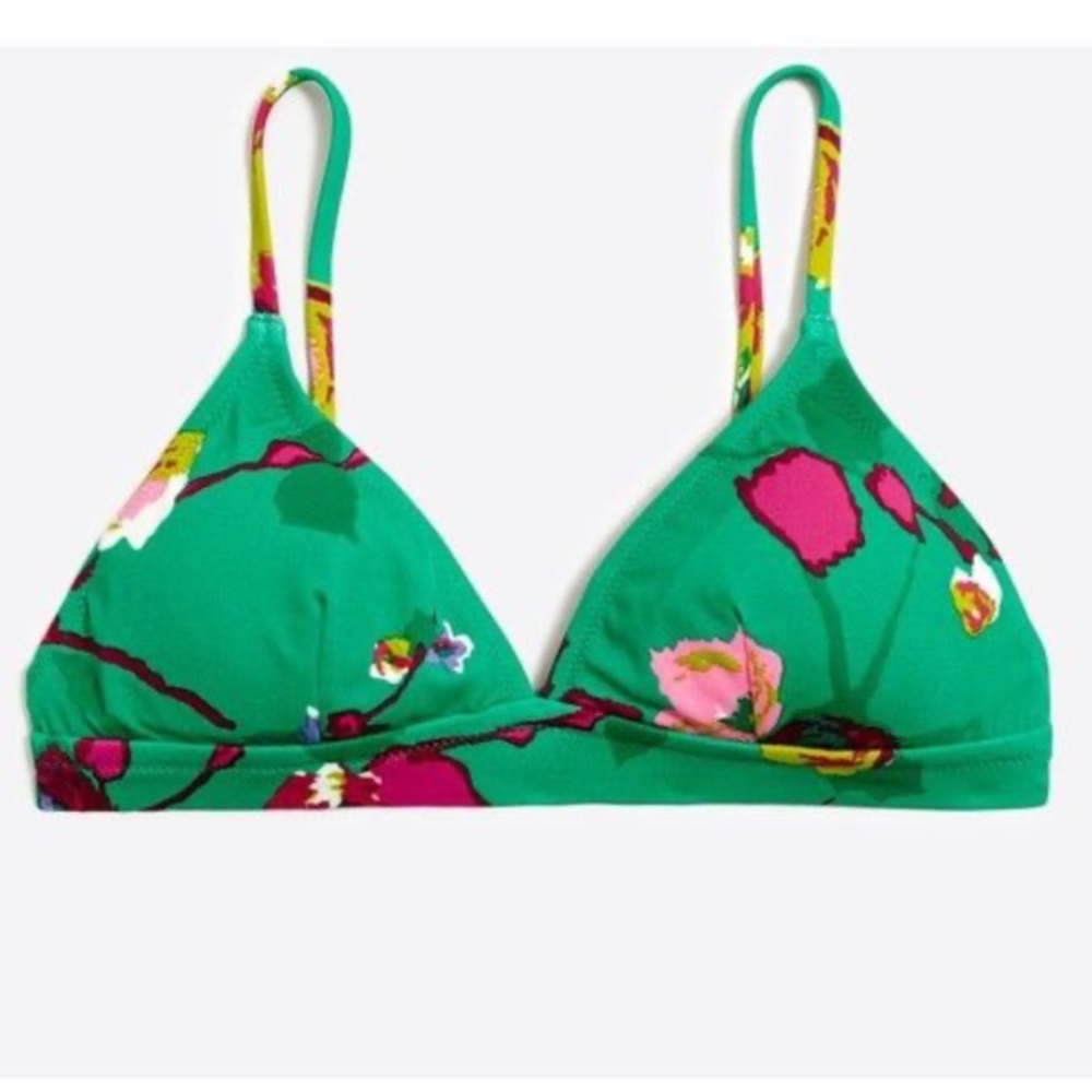 J Crew Factory Green Floral Bikini Top